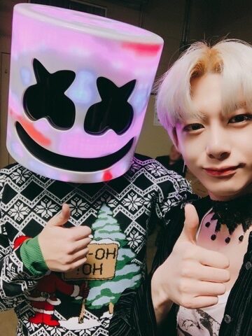 Monsta X backstage with Marshmello
